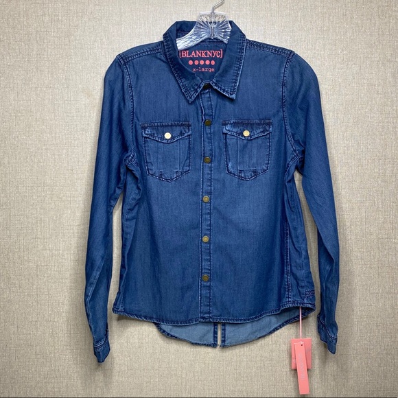 Blank NYC Maddie denim boyfriend button up Girl XL - Picture 2 of 9